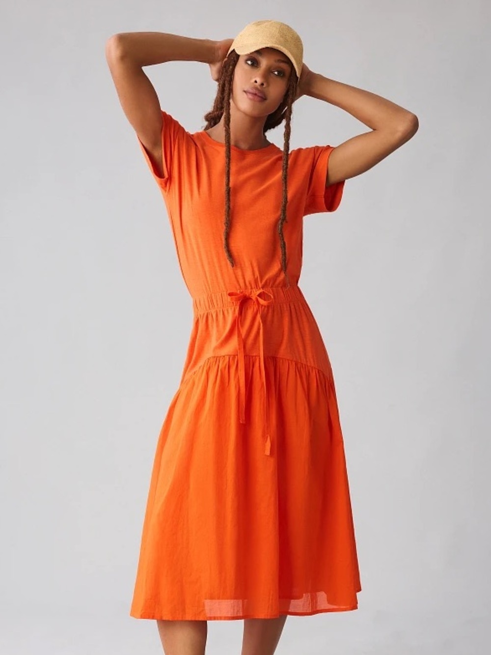 Nation LTD Azalia Midi Dress Orange Pima Cotton Short Sleeve XS
